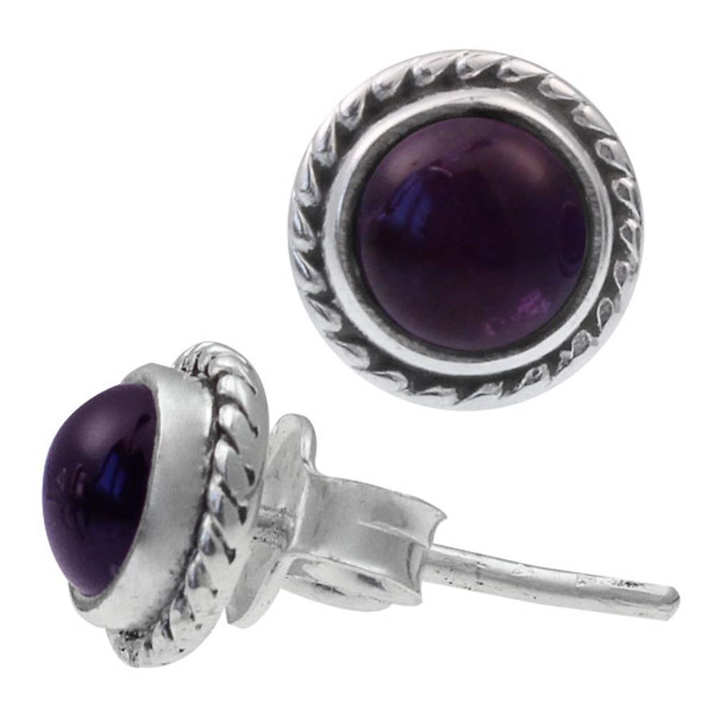 Ohrstecker Zopf Rand Amethyst lila rund 8 mm 925er Sterling Silber Stein Silberohrstecker