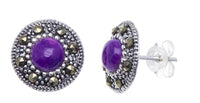 Cargar imagen en el visor de la galería, Ohrstecker, lila, rund, silber Rand 8 mm Ø, silber Steine eingefasst, 925er Sterlingsilber
