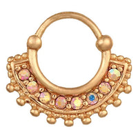 Cargar imagen en el visor de la galería, Fake Septum Piercing gelbgolden Klippverschluss Band mit Zirkonia Steinen Kugeln Edelstahl
