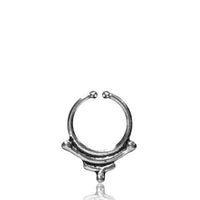 Cargar imagen en el visor de la galería, Septum Fake Piercing Nasenringe zwei Bögen Kugeln Messing antik silbern
