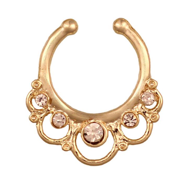 Fake Septum Piercing gelbgolden Kreise Zirkonia Steine Kugeln Edelstahl