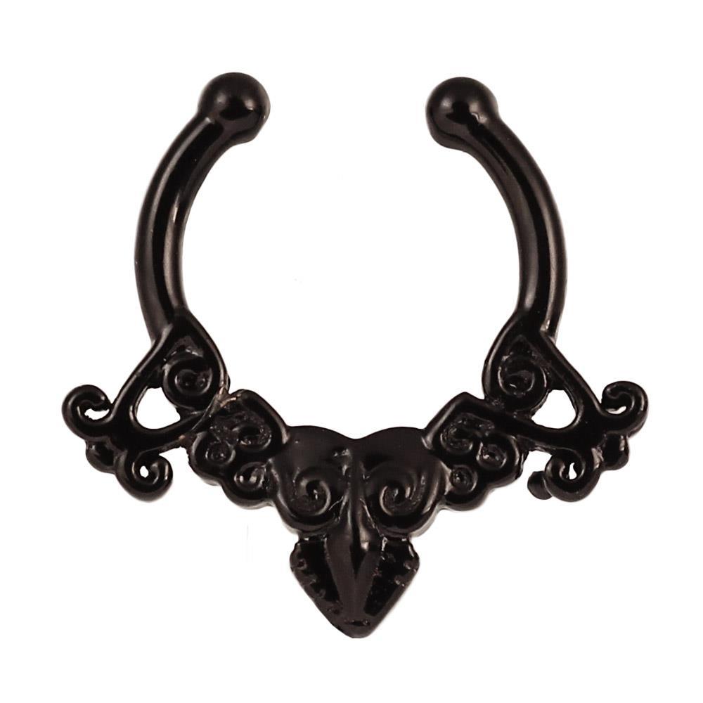 Fake Septum Piercing schwarz Edelstahl Schnörkel