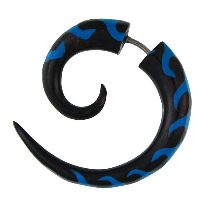 Fake Piercing Horn schwarz blau Spirale Expander Wellen Muster Unisex Ohrstecker Ohrring
