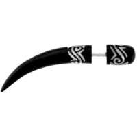 Cargar imagen en el visor de la galería, Tribal Inlay Horn Fake Piercing Spike schwarz weiß spiralig zackig Edelstahl Ohrstecker Ohrring
