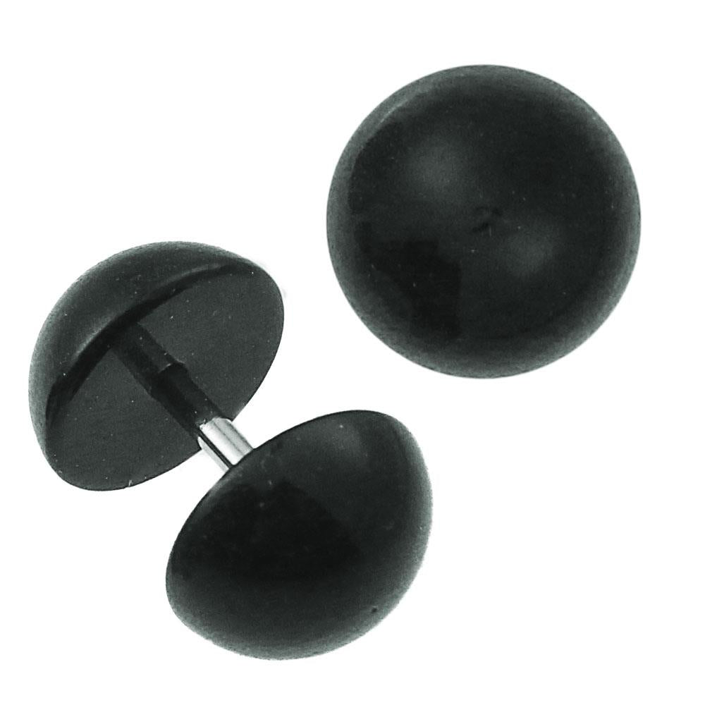Fake Plug Piercing Halbkugel in schwarz aus Acryl und Edelstahl Stift 1mm