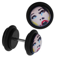 Load image into Gallery viewer, Fake Piercing Plug Gesicht Frau rote Lippen Tränen Gummiring 7 mm
