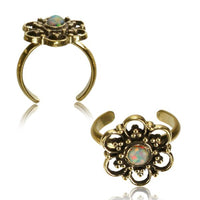 Cargar imagen en el visor de la galería, Messing Zehenring Opal weiß Blume golden antik verstellbar nickelfrei
