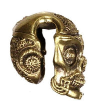 Load image into Gallery viewer, Lobe Piercing Messing antik gold Steam Punk Skull 12mm Plug Ohr Mayan Hook 4mm
