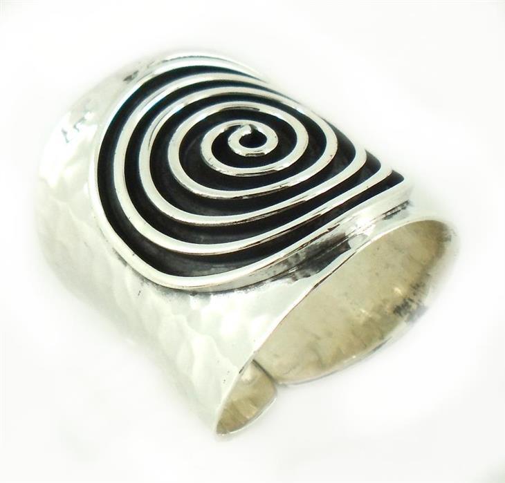 Silberring offen verstellbar schwarz Spirale Band Ring 925er Sterling Silber gehämmert Schmuck Ringe