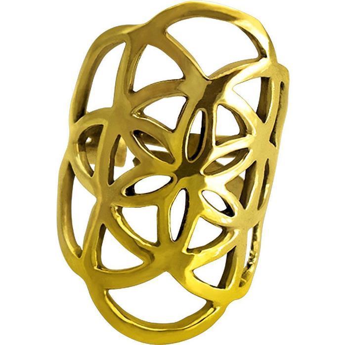 Messing Brass Tribal Ringe Blume des Lebens Stanzmuster verstellbar antik golden nickelfrei 29 mm