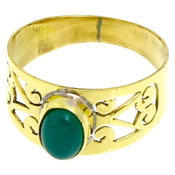 Messing Ringe Jade grün oval Spiralen Stanzmuster 10 mm antik golden nickelfrei Tribal Brass