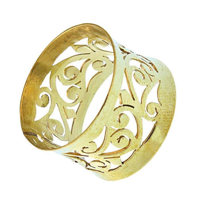 Messing Ringe Rauten gestanzt konkav Spiralen breit antik golden nickelfrei Tribal Ring Brass