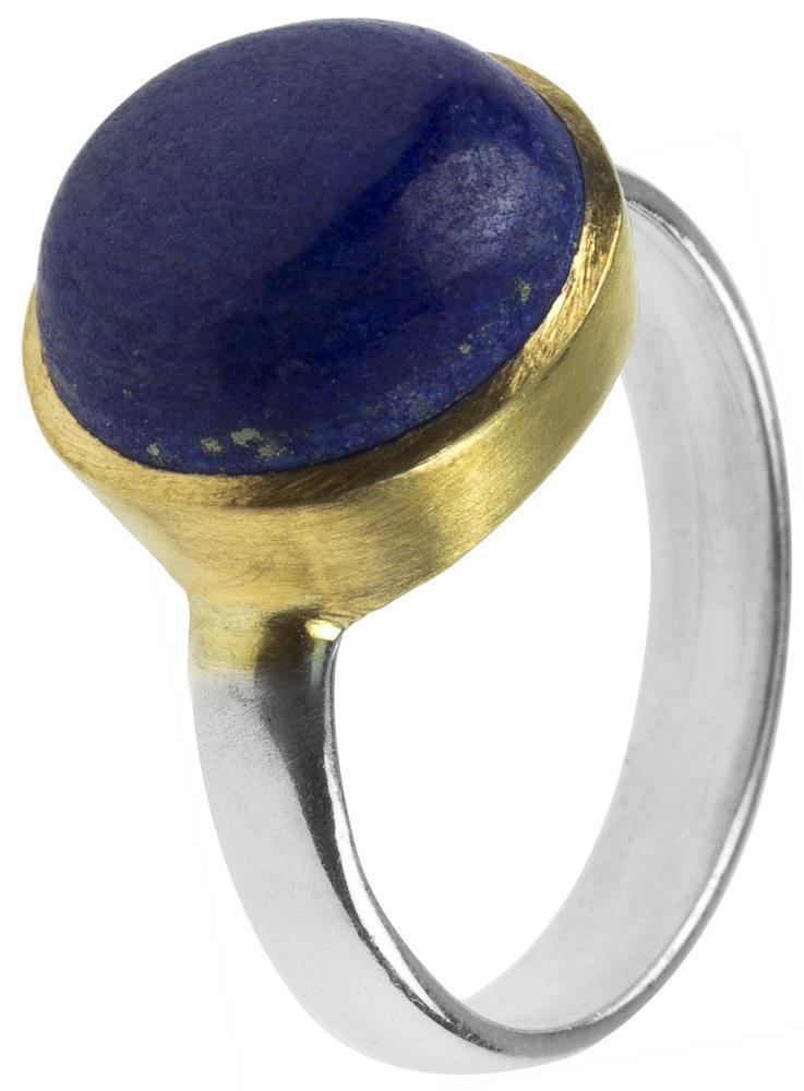 Silberring vergoldet blau Lapis rund gewölbt Stein 925er Sterling Silber gold Ringe Ring