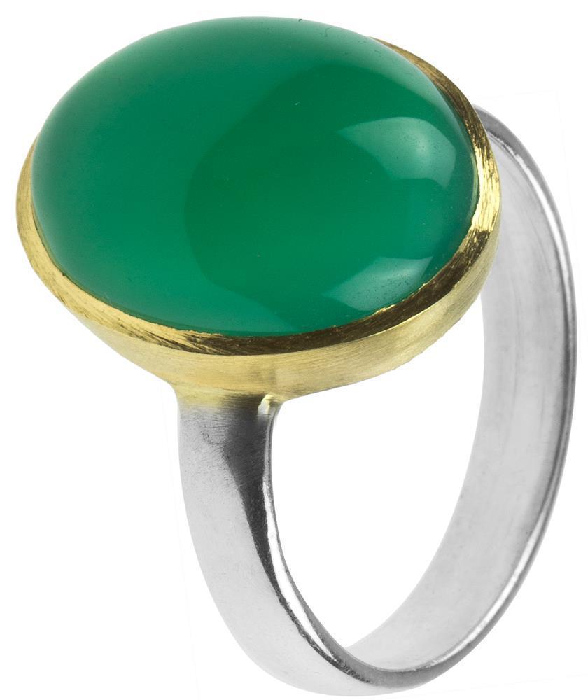 Silberring vergoldet grün Onyx oval gewölbt Stein 925er Sterling Silber gold Ringe Ring