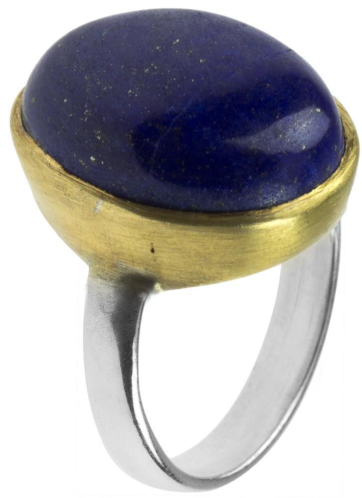 Silberring vergoldet blau Lapis oval gewölbt Stein 925er Sterling Silber gold Ringe Ring