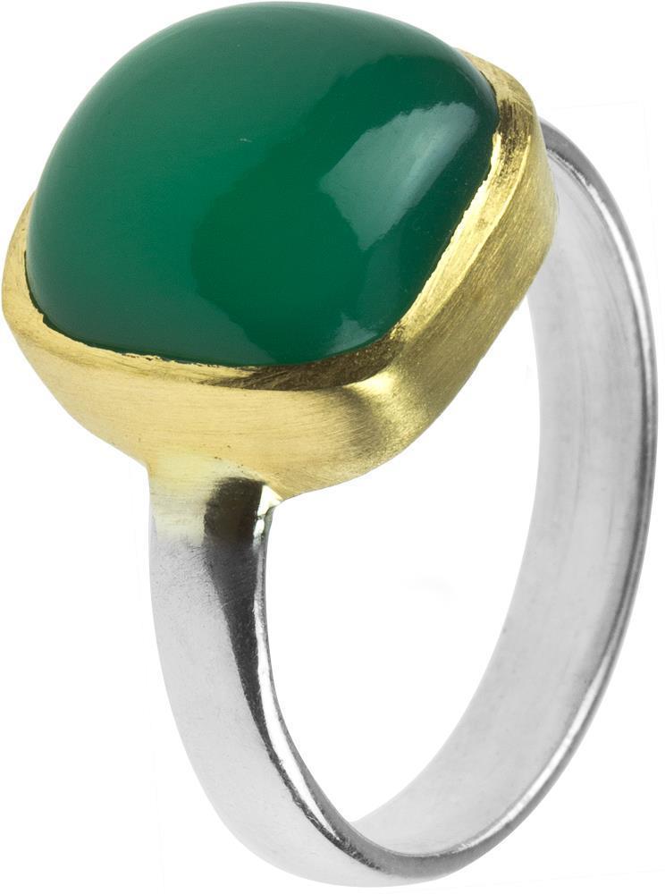 Silberring vergoldet grün Onyx eckig gewölbt Stein 925er Sterling Silber gold Ringe Ring