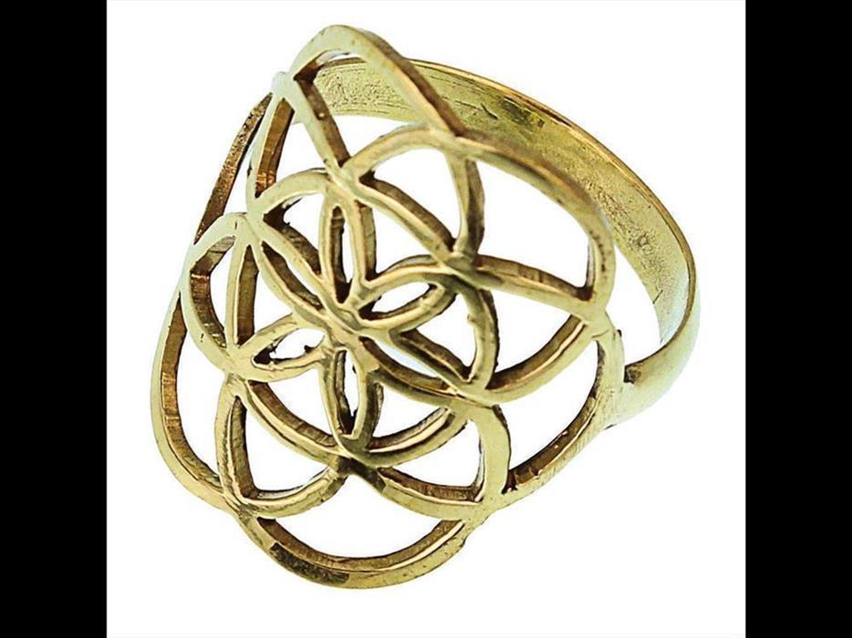 Messing Ringe Blume des Lebens wellig Brass antik golden nickelfrei Tribal Schmuck