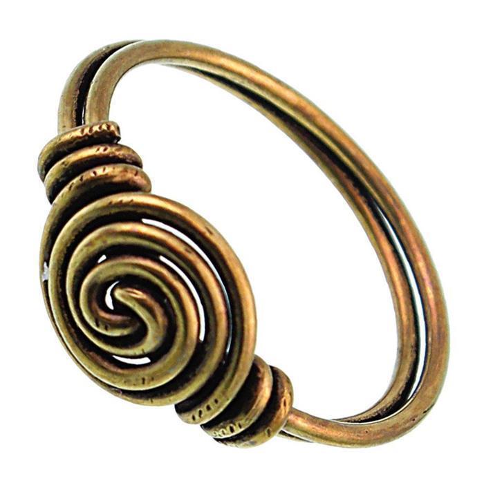 Messing Ringe Spirale zwei Stränge oxidiert Brass antik golden nickelfrei Tribal Schmuck