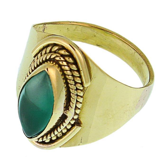 Messing Ringe Onyx grün Mandel Seil Bögen breit antik golden oxidiert nickelfrei Tribal Schmuck