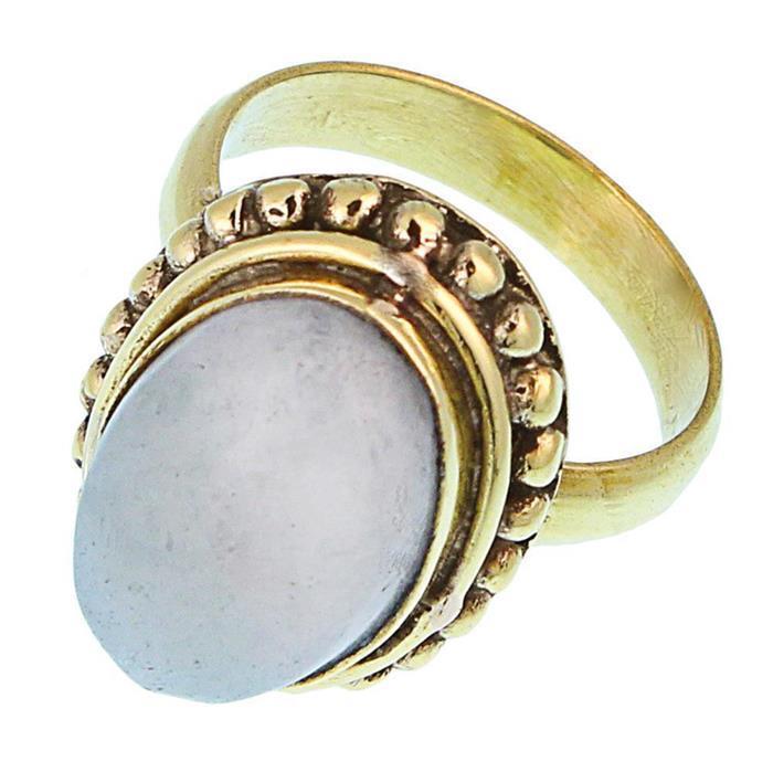 Messing Ringe Mondstein 16 mm oval Kugel Rand antik golden nickelfrei oxidiert Tribal Schmuck