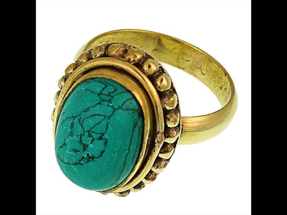 Messing Ringe Türkis 16 mm oval Kugel Rand antik golden nickelfrei oxidiert Tribal Schmuck
