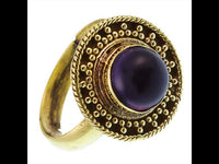 Load image into Gallery viewer, Messing Ringe Amethyst rund Seil Dreiecke antik golden verstellbar Tribal Schmuck
