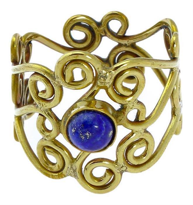 Messing Ringe breit Lapisstein Spirale verschnörkelt antik golden nickelfrei Tribal Steinringe