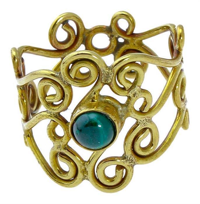 Messing Ringe breit Onyxstein grün Spirale verschnörkelt antik golden nickelfrei Tribal Steinringe