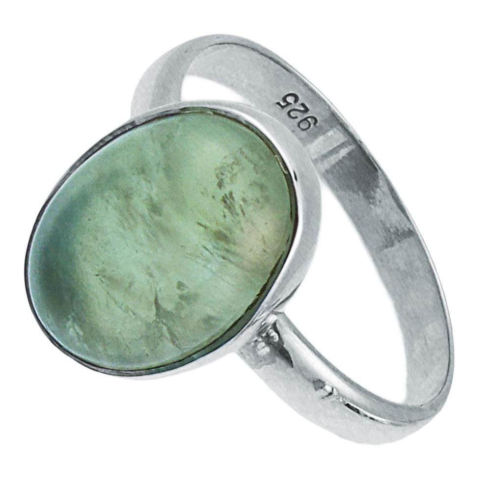 Silber Ring Prehnit 14 mm grün oval eingefasst 925