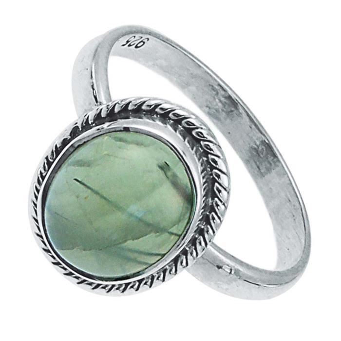 Silberring Prehnit 10 mm grün oval Zopf Rand 925er Sterling Silber Stein Ringe Schmuck