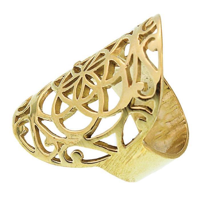 Messing Brass Tribal Ringe Blume des Lebens Spiralen rund antik golden nickelfrei 30 mm