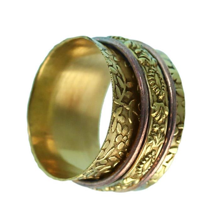 Messing Ring breit Blüten Schnörkel Ringchen golden rosé antik nickelfrei Tribal