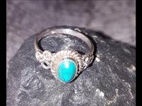 Load image into Gallery viewer, Silberringe Türkis Seilrand Blume drei Kreise oval 925
