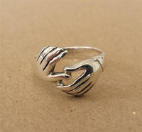 Load image into Gallery viewer, Silberring glänzend dunkel oxidiert zwei Hände Ring 925er Sterling Silber Damen Schmuck Ringe
