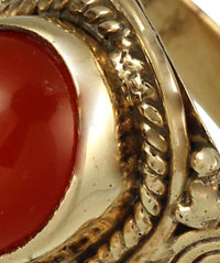 Load image into Gallery viewer, Messing Ring Karneol oval orange Spiralen Seil Muster rot antikTribal
