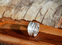 Load image into Gallery viewer, Silberring Weiß Rillen Stoff Muster 925 Sterling Silber Ringe
