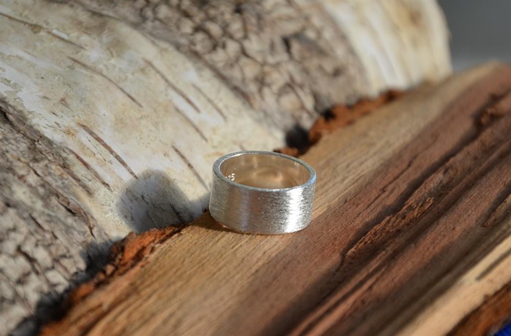 Bandring gerade 9mm breit gebürstet 925 Sterling Silber