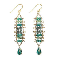 Load image into Gallery viewer, Brass Glaskristall Ohrringe gold grün türkis Tropfen lang Ohrhänger Ethno Designer
