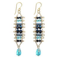 Load image into Gallery viewer, Brass Glaskristall Ohrringe gold blau Tropfen lang Ohrhänger Ethno Designer
