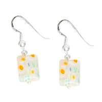 Load image into Gallery viewer, Muranoglas Glas Ohrringe Rechteck transparent bunt gelb weiß Muster Blumen 925er Silber
