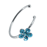 Load image into Gallery viewer, Nostril Piercing Nasenring 925 Sterling Silber Kristall Blume blau Glitzer Kugelenden
