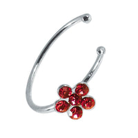 Load image into Gallery viewer, Nostril Piercing Nasenring 925 Sterling Silber Kristall Blume rot Glitzer Kugelenden
