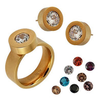 Load image into Gallery viewer, Set Glitzer Glas Kristall Ohrstecker Ring gold weiß Edelstahl Damen Wechsel Schmuck Glaskristall
