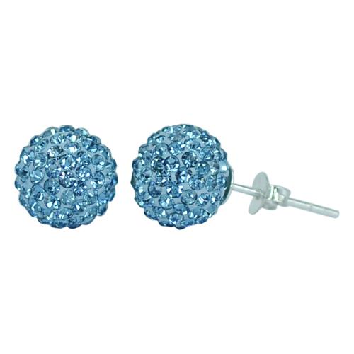 Glitzerkugel hell blau 10 mm Kristall Ohrstecker Ohrringe 925er Silber Damen Glitzer Schmuck