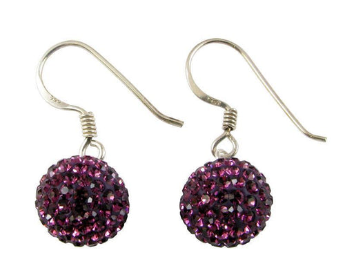 Glitzerkugel dunkel lila Burgundy 6 mm Kristall Ohrringe 925er Silber Damen Glitzer Schmuck Kugel