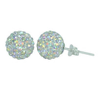 Load image into Gallery viewer, Glitzerkugel weiß bunt schillernd 6 mm Kristall Ohrstecker Ohrringe 925er Silber Damen Schmuck
