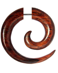 Cargar imagen en el visor de la galería, Tribal Ohrring Spirale Sonoholz dunkelbraun Maserung Fake Piercing Ohrstecker Edelstahl 1 mm
