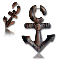 Cargar imagen en el visor de la galería, Fake Holz Piercing Anker two tone Arange Wood Plug nickelfrei Edelstahl Ohrstecker Organic Tribal
