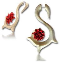 Cargar imagen en el visor de la galería, Fake Holz Piercing Spirale Crocodile Wood rote Blume Leder nickelfrei Edelstahl Ohrstecker Organic
