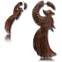 Cargar imagen en el visor de la galería, Fake Holz Piercing Narra Holz Phönix Flügel nickelfrei Edelstahl Ohrstecker Organic Expander
